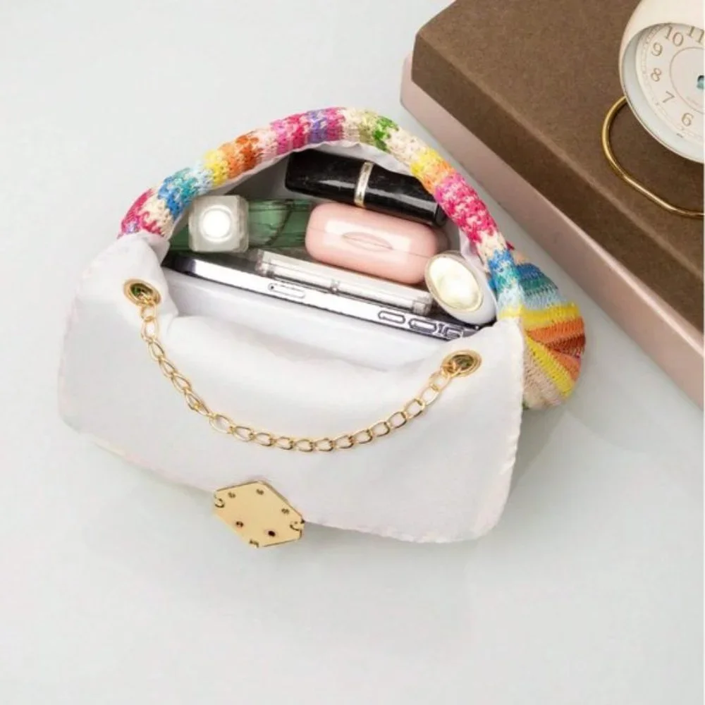 Color Block Straw Bag Metal Decor Chain Strap - Picture 3 of 5